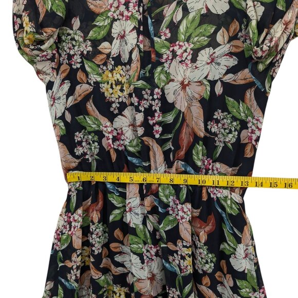 Code x Mode Floral Chiffon Dress Black Multicolor Long Sleeve Layered Size M - Picture 7 of 10